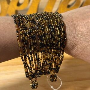 Elegant Beaded Bracelet in Brown, Black and Gold 71/4 in